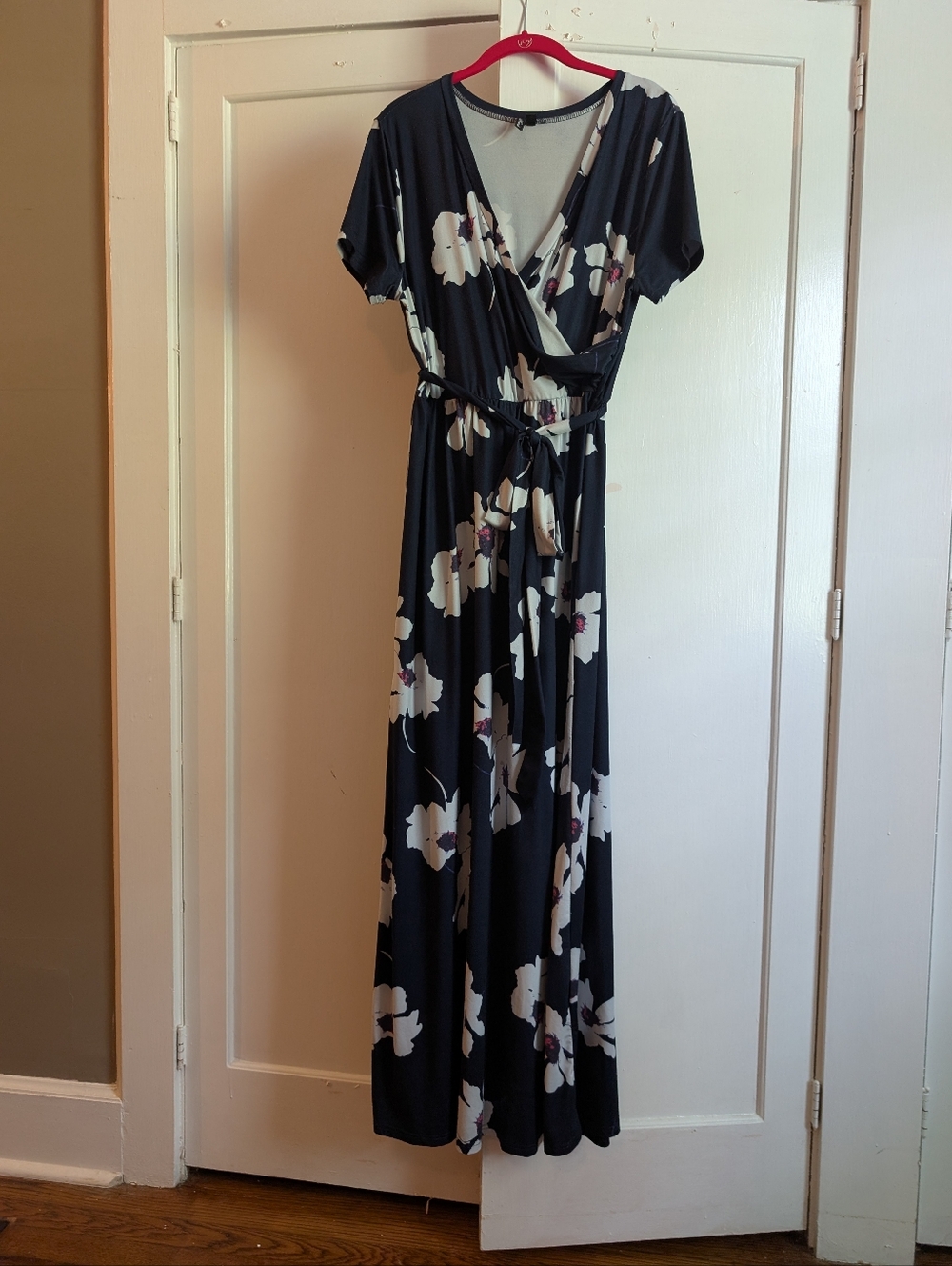 Amazon Krandia Maxi Dress, XL, Cotton Knit, Crossover Top, A Line, Short Sleeves - Picture 3 of 7